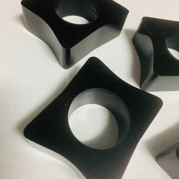 Vintage 80s Napkin Rings Chunky Black Lacquer Mod Set of 4 Four - Picture 4 of 7